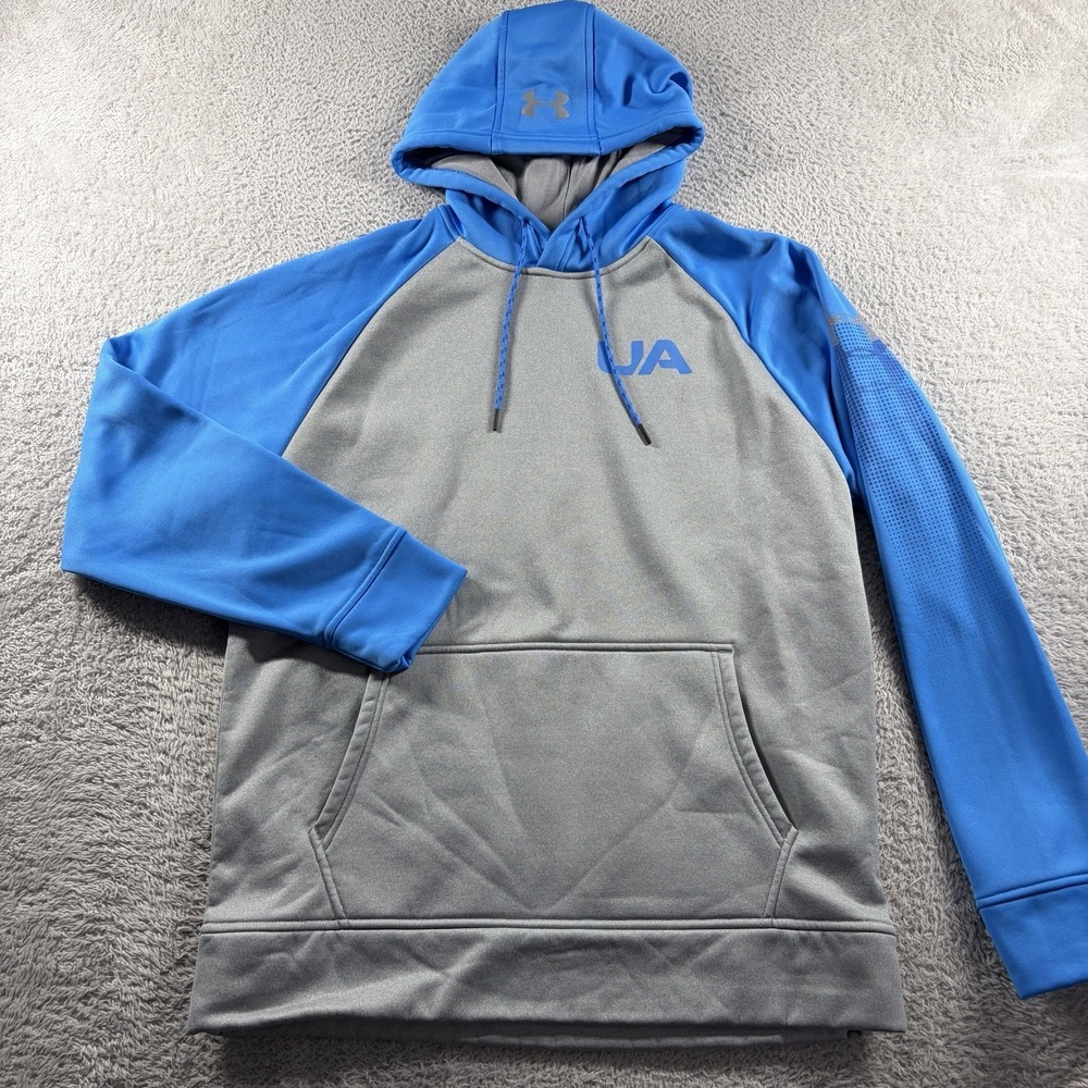 Under Armour Performance Hoodie Mens Medium Blue Gray Color Block‎ Loose Cold